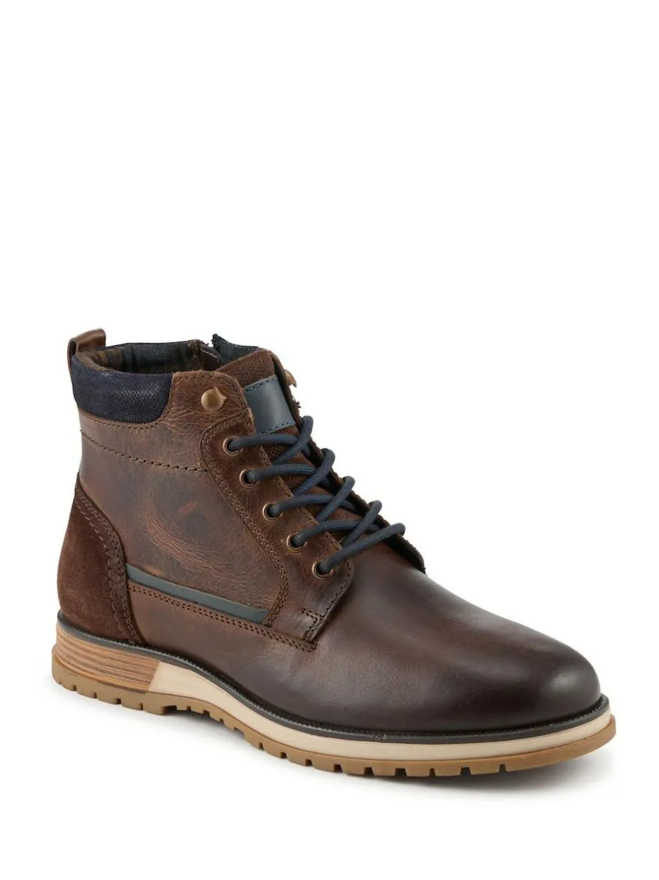 Pavers Wide Fit Leather Boots With Grip Sole Brown Hot