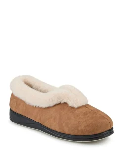 Pavers Wide Fit Memory Foam Cosy Slippers Brown New