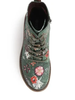 Pavers Lace Up Floral Boots Green Outlet