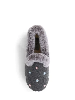 Pavers Grey Floral Faux Fur Slippers Online