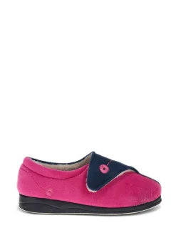 Pavers Wide Fit Ladies Touch Fasten Full Slippers With Permalose Sole Navy Raspberry New