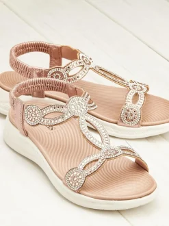 Pavers Grey Embellished Flatform Sandals Pink Discount