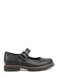 Pavers Mary Jane Buckle Shoes with Chunky Sole Plain Black New
