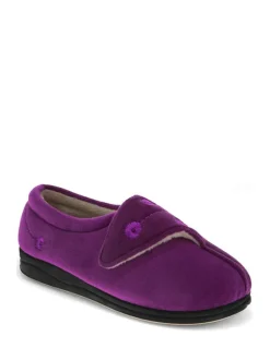 Pavers Wide Fit Ladies Touch Fasten Full Slippers With Permalose Sole Purple New
