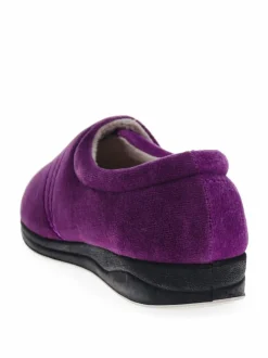 Pavers Wide Fit Ladies Touch Fasten Full Slippers With Permalose Sole Purple New