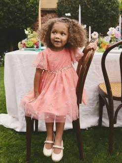 Next Embroidered Mesh Dress (3mths-8yrs) Peach Pink Discount