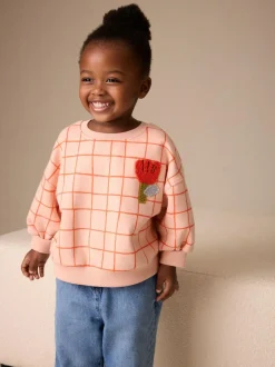 Next Peach Pink Grid Crew Neck Sweatshirt (3mths-7yrs) Hot