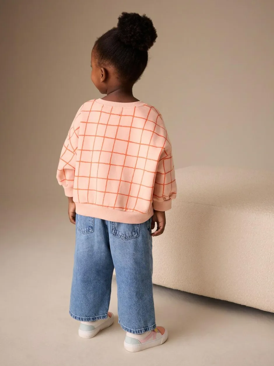 Next Peach Pink Grid Crew Neck Sweatshirt (3mths-7yrs) Hot