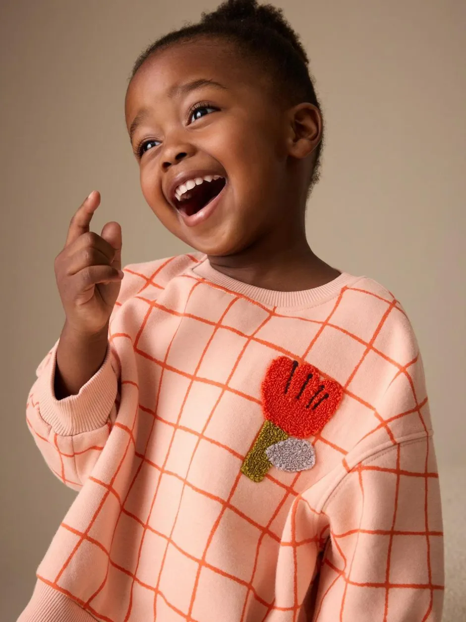 Next Peach Pink Grid Crew Neck Sweatshirt (3mths-7yrs) Hot