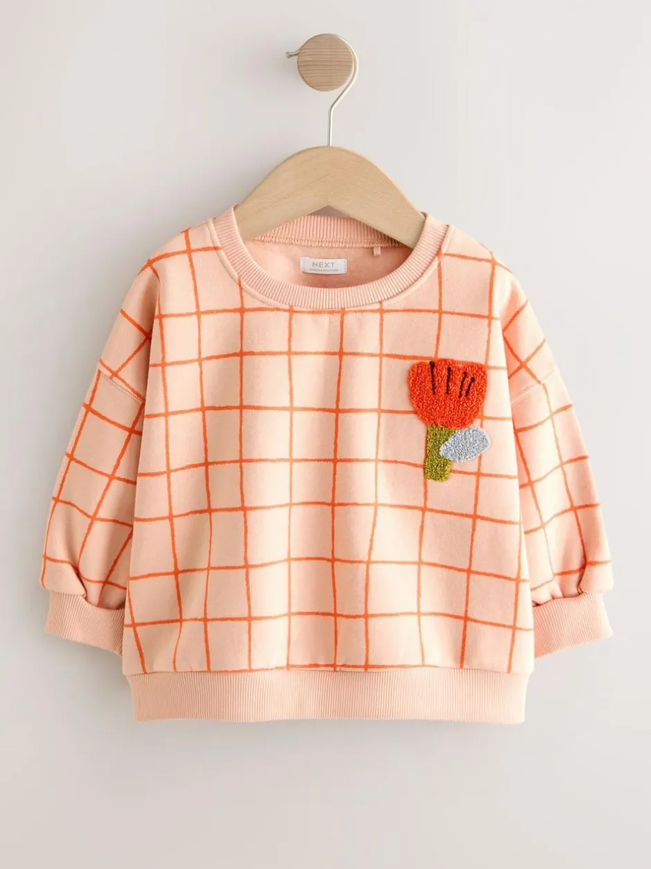 Next Peach Pink Grid Crew Neck Sweatshirt (3mths-7yrs) Hot