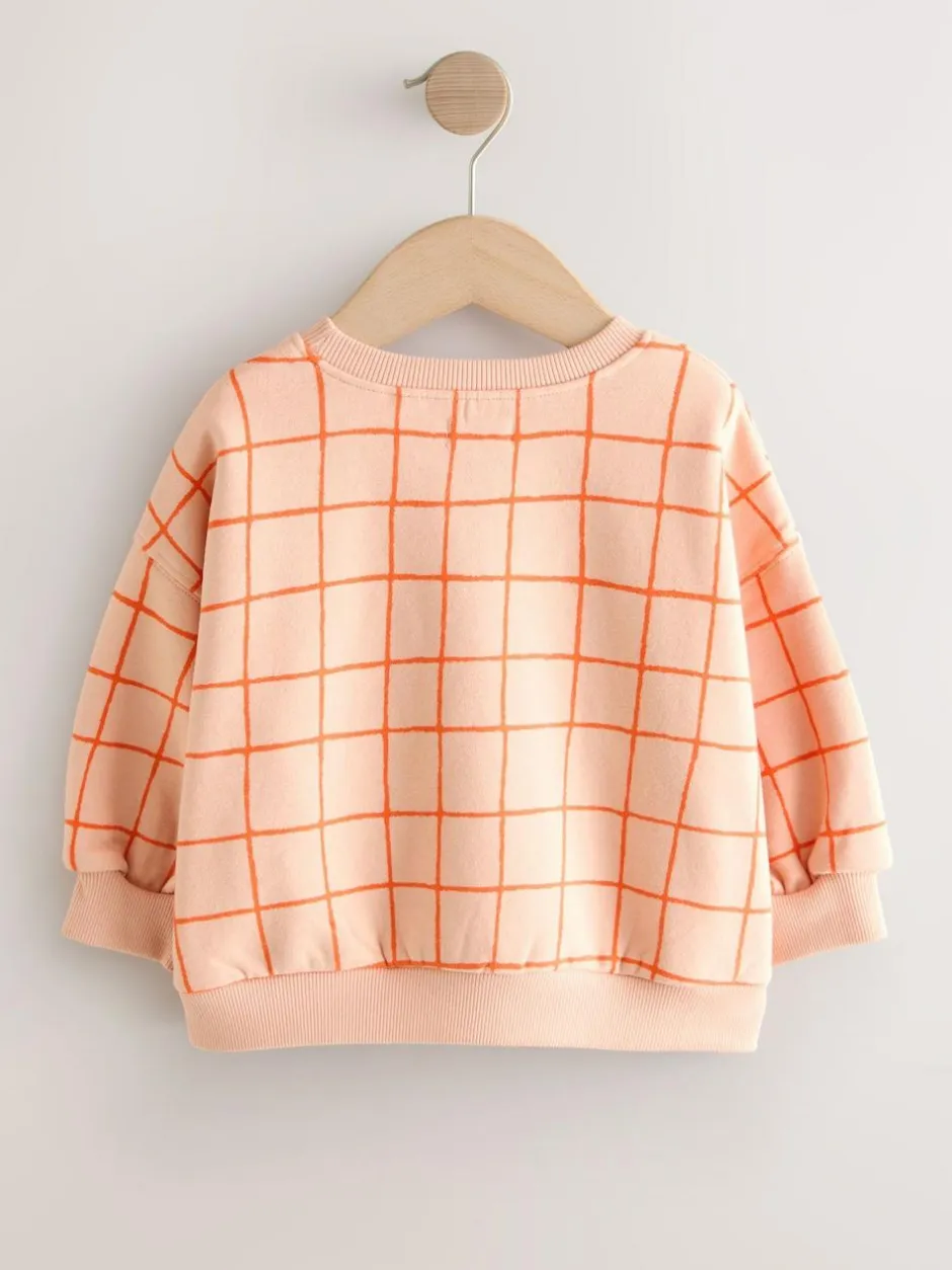 Next Peach Pink Grid Crew Neck Sweatshirt (3mths-7yrs) Hot