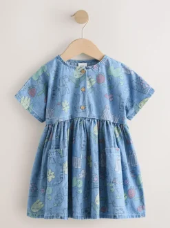 Next Short Sleeve Dress (3mths-8yrs) Pet Print Denim Hot