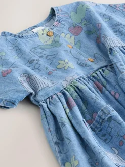 Next Short Sleeve Dress (3mths-8yrs) Pet Print Denim Hot