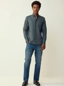 Next Petrol Blue Regular Fit Button Down Easy Iron Oxford Shirt Hot
