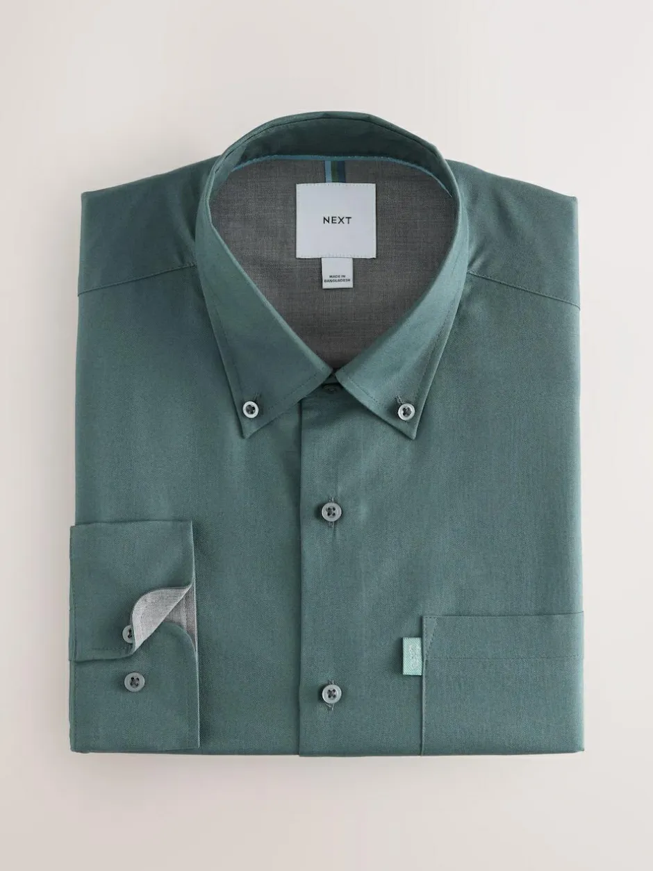 Next Petrol Blue Regular Fit Button Down Easy Iron Oxford Shirt Hot