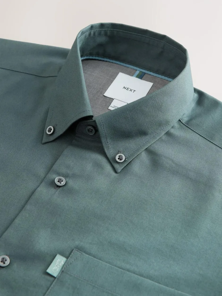 Next Petrol Blue Regular Fit Button Down Easy Iron Oxford Shirt Hot