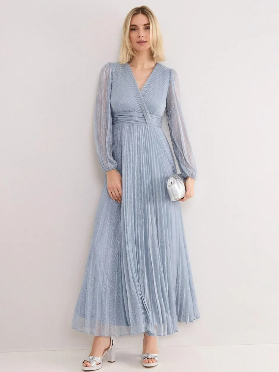 Phase Eight Blue Harper Plisse Dress Clearance