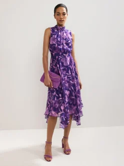 Phase Eight Lucinda Spot Dress Purple Hot