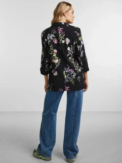PIECES Black Floral Ruched Sleeve Blazer Outlet