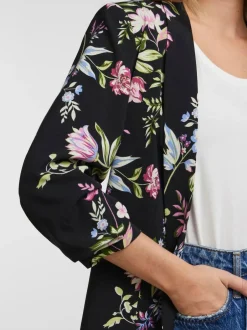 PIECES Black Floral Ruched Sleeve Blazer Outlet