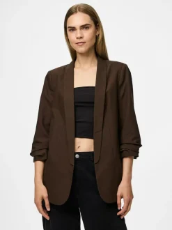 PIECES Brown 3/4 Length Sleeve Blazer Outlet