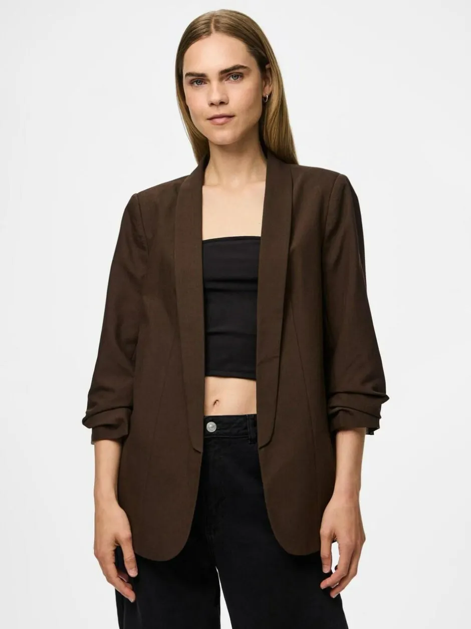 PIECES Brown 3/4 Length Sleeve Blazer Outlet