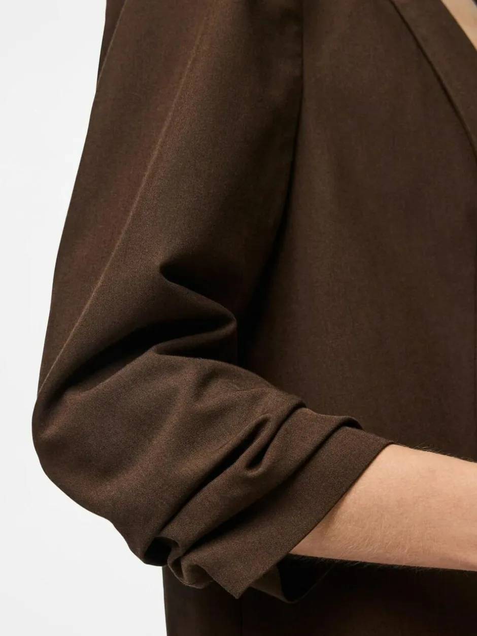 PIECES Brown 3/4 Length Sleeve Blazer Outlet