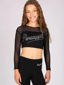 Pineapple Black Logo Mesh Panel Long Sleeve Crop Top Best