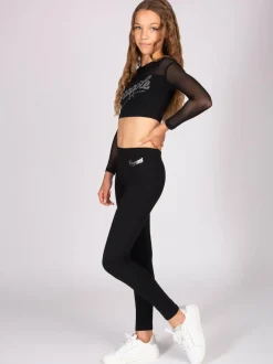 Pineapple Black Logo Mesh Panel Long Sleeve Crop Top Best