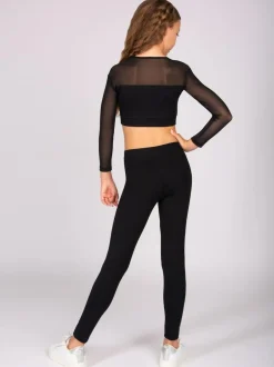 Pineapple Black Logo Mesh Panel Long Sleeve Crop Top Best