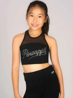 Pineapple Black Logo Mesh Panel Girls Crop Top Discount