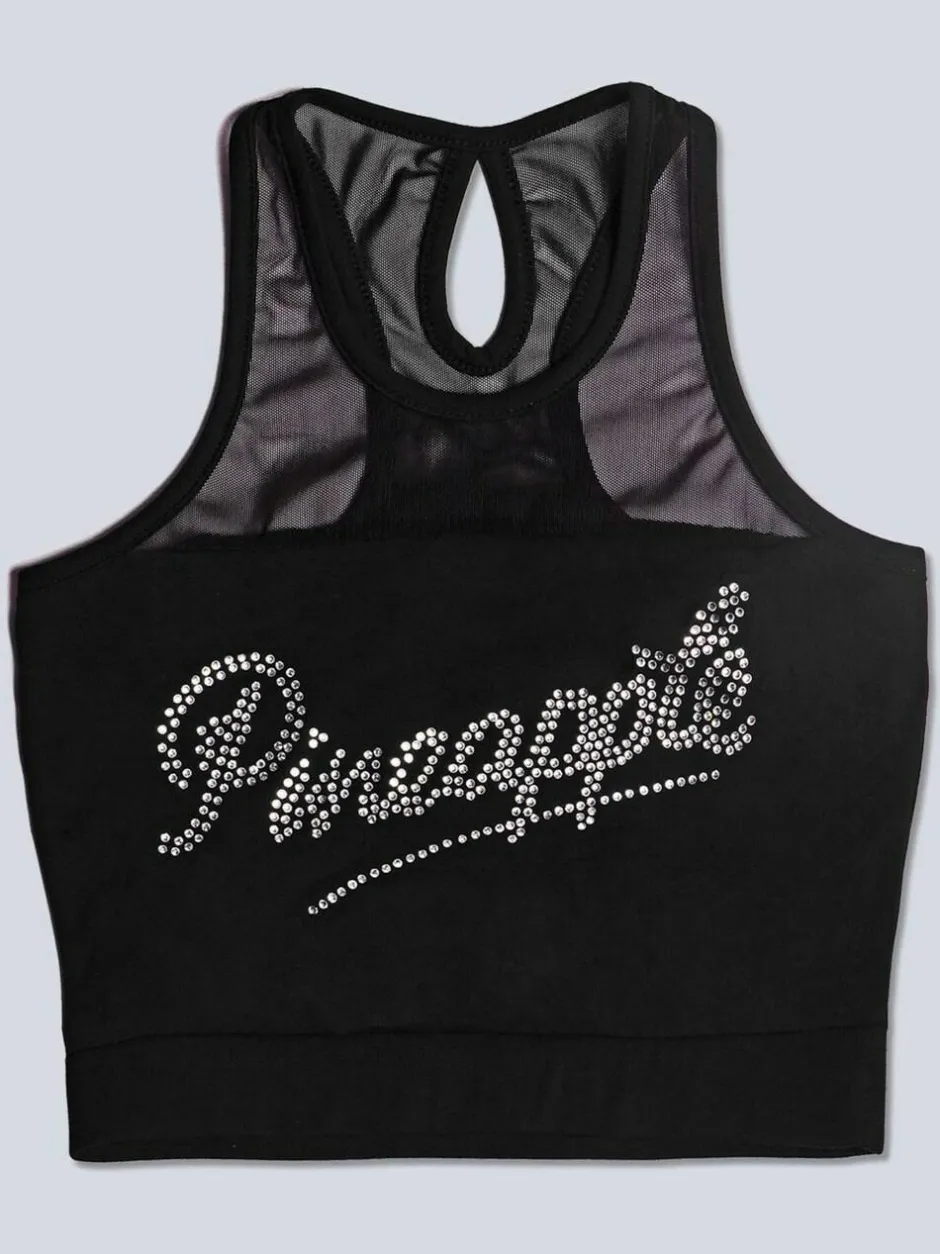 Pineapple Black Logo Mesh Panel Girls Crop Top Discount