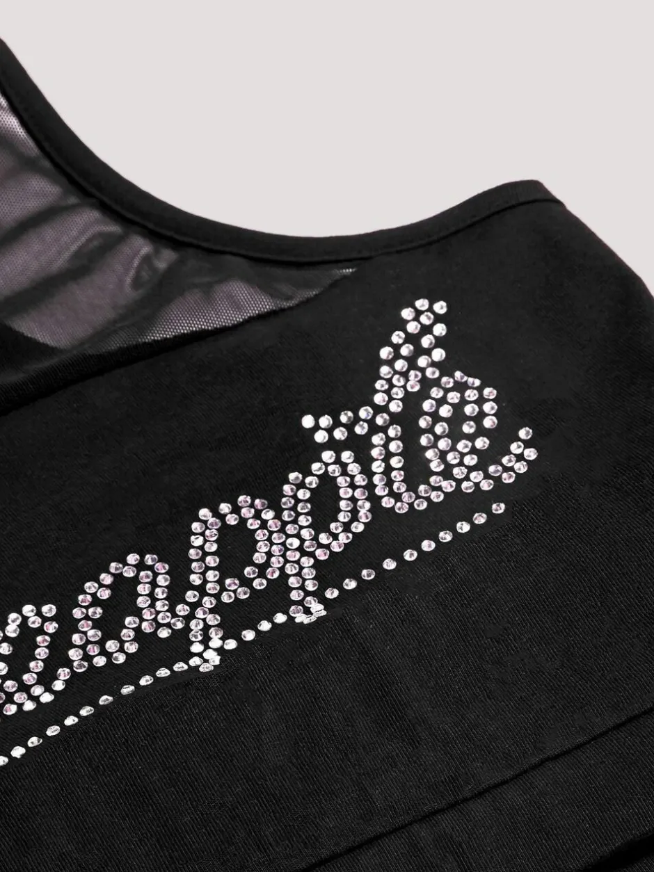 Pineapple Black Logo Mesh Panel Girls Crop Top Discount