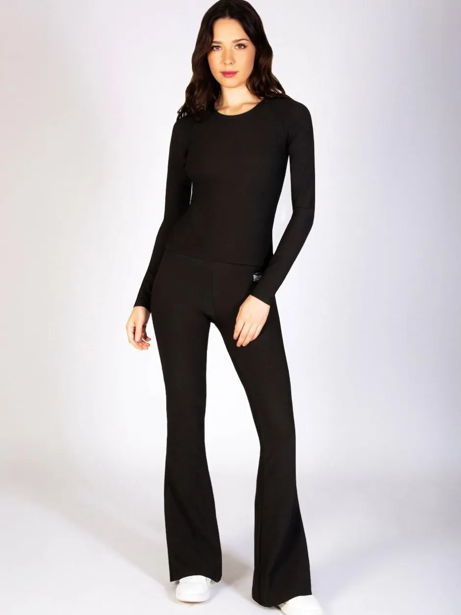 Pineapple Black Womens Rib Flared Leggings Outlet