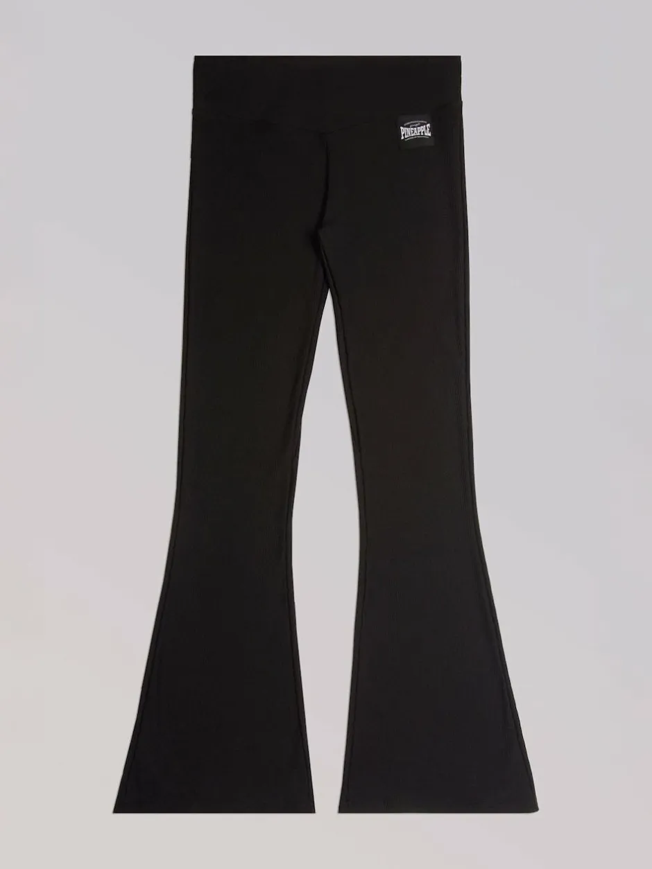 Pineapple Black Womens Rib Flared Leggings Outlet