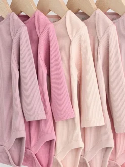 Next Pink 5 Pack Long Sleeve Baby Bodysuits New