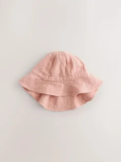 Next Pink and Beige Woven Baby Bucket Hats 2 Pack (0mths-2yrs) Online