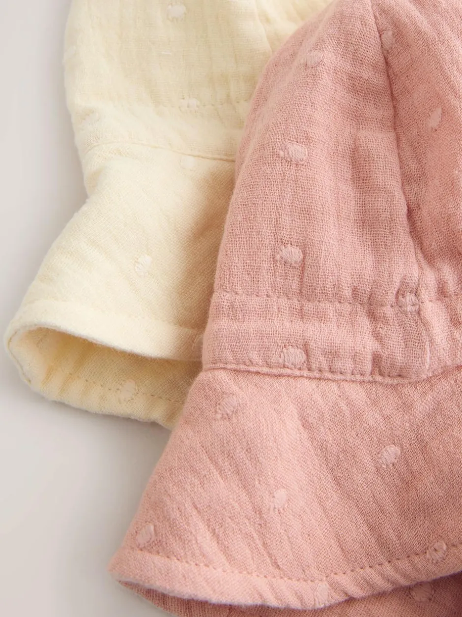 Next Pink and Beige Woven Baby Bucket Hats 2 Pack (0mths-2yrs) Online