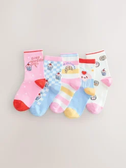 Next PInk and Blue Cotton Rich Bakery Ankle Socks 5 Pack New