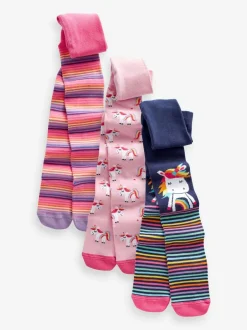 Next Pink and Navy 3 Pack Cotton Rich Unicorn Tights Clearance