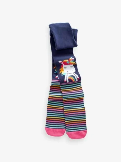 Next Pink and Navy 3 Pack Cotton Rich Unicorn Tights Clearance