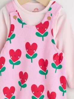 Next Pink Baby Dungarees and Long Sleeve Bodysuits Set 2 Piece (0mths-3yrs) Clearance
