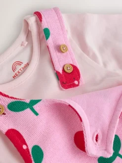 Next Pink Baby Dungarees and Long Sleeve Bodysuits Set 2 Piece (0mths-3yrs) Clearance