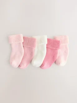 Next Pink Baby Towel Socks 5 Pack (0mths-2yrs) Sale