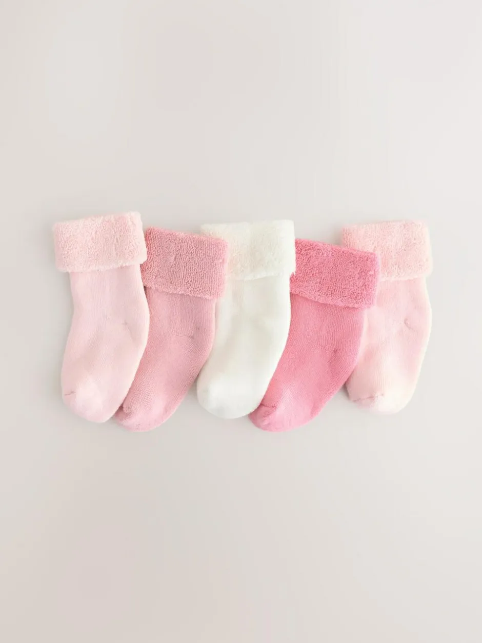 Next Pink Baby Towel Socks 5 Pack (0mths-2yrs) Sale