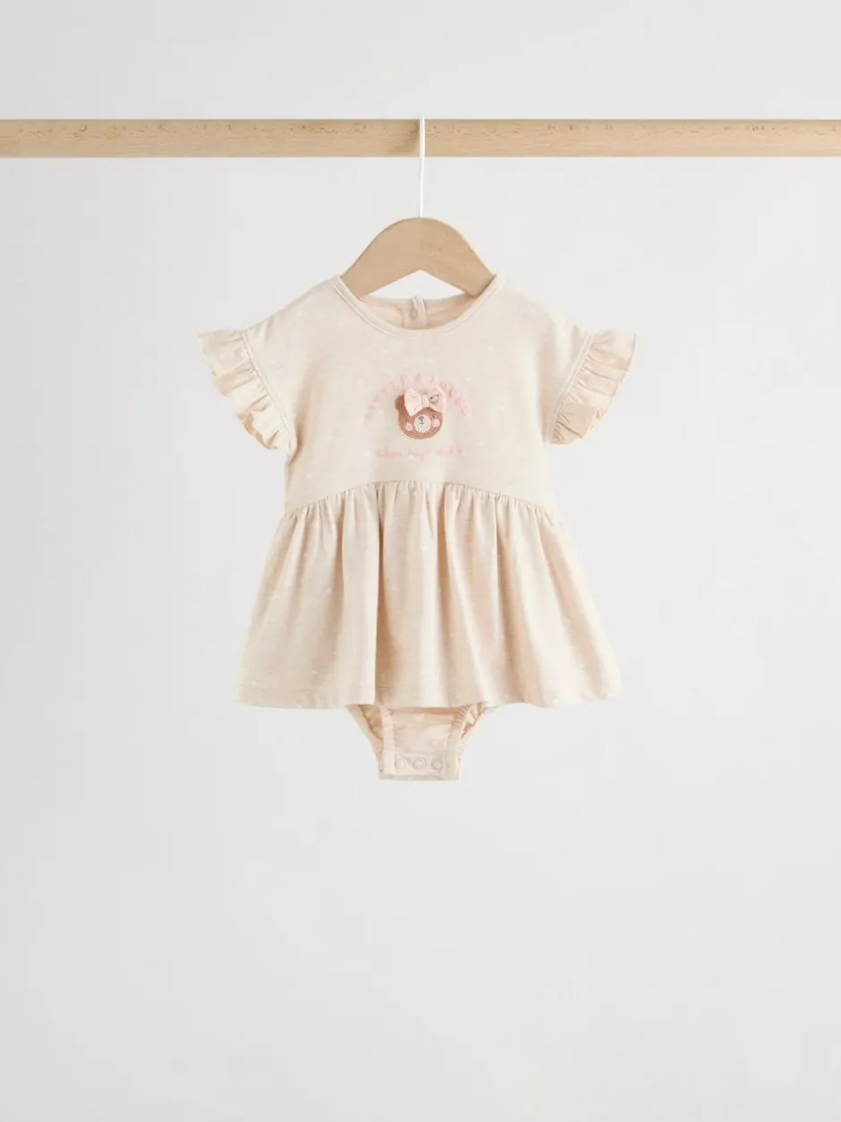 Next Pink Bear Embroidered Jersey Baby Rompers 3 Pack New
