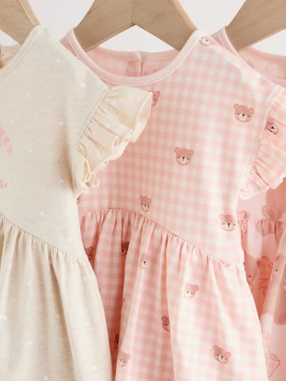 Next Pink Bear Embroidered Jersey Baby Rompers 3 Pack New