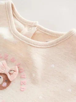 Next Pink Bear Embroidered Jersey Baby Rompers 3 Pack New