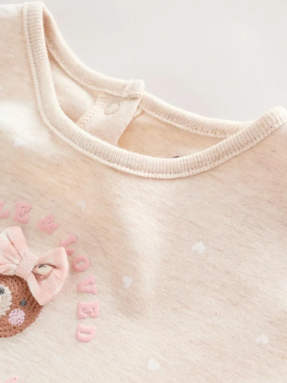 Next Pink Bear Embroidered Jersey Baby Rompers 3 Pack New