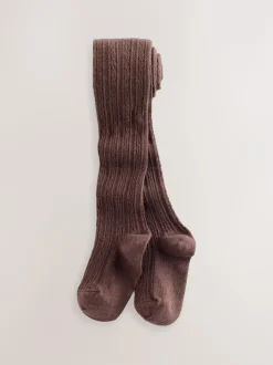 Next Regular Length Cotton Rich Cable Tights 3 Pack Pink Berry Red and Chocolate Brown Best
